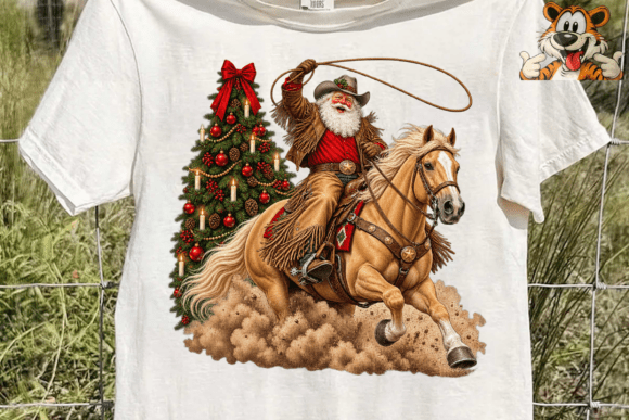 Cowboy Santa Christmas Horse PNG Tee