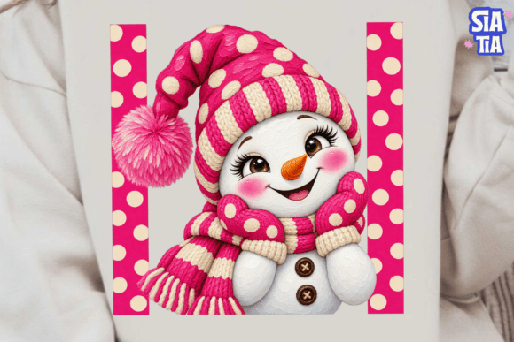 Cute Snowman Pink Polka Dot PNG