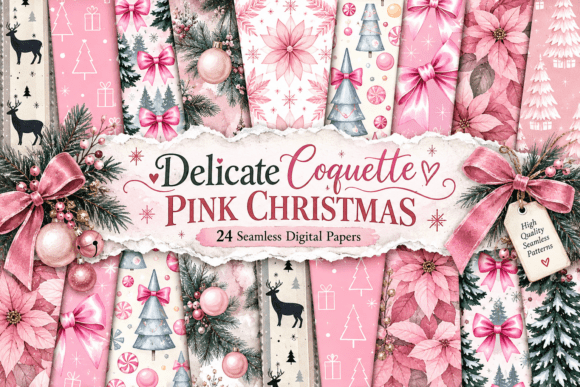 Delicate Coquette Pink Christmas Pattern