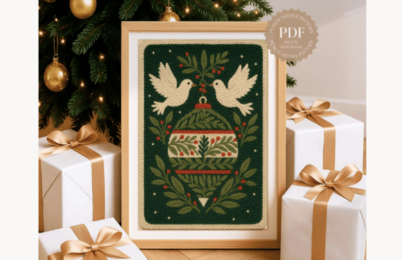 Doves and Ornament Punch Needle Pattern