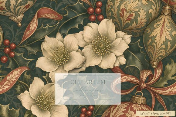Elegant Vintage Floral Christmas Pattern