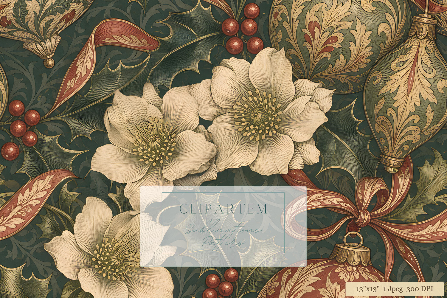 Elegant Vintage Floral Christmas Pattern