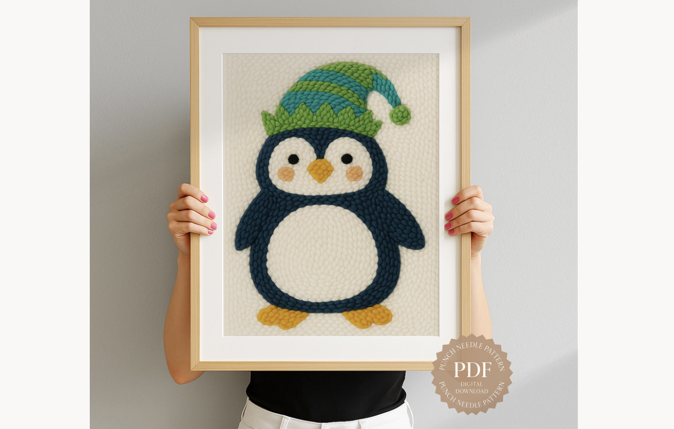 Elf Hat Penguin Punch Needle Pattern