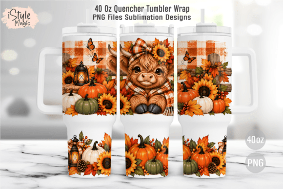 Fall Highland Cow 40oz Tumbler Wrap PNG