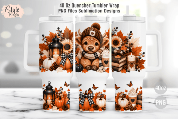 Fall Highland Cow 40oz Tumbler Wrap PNG
