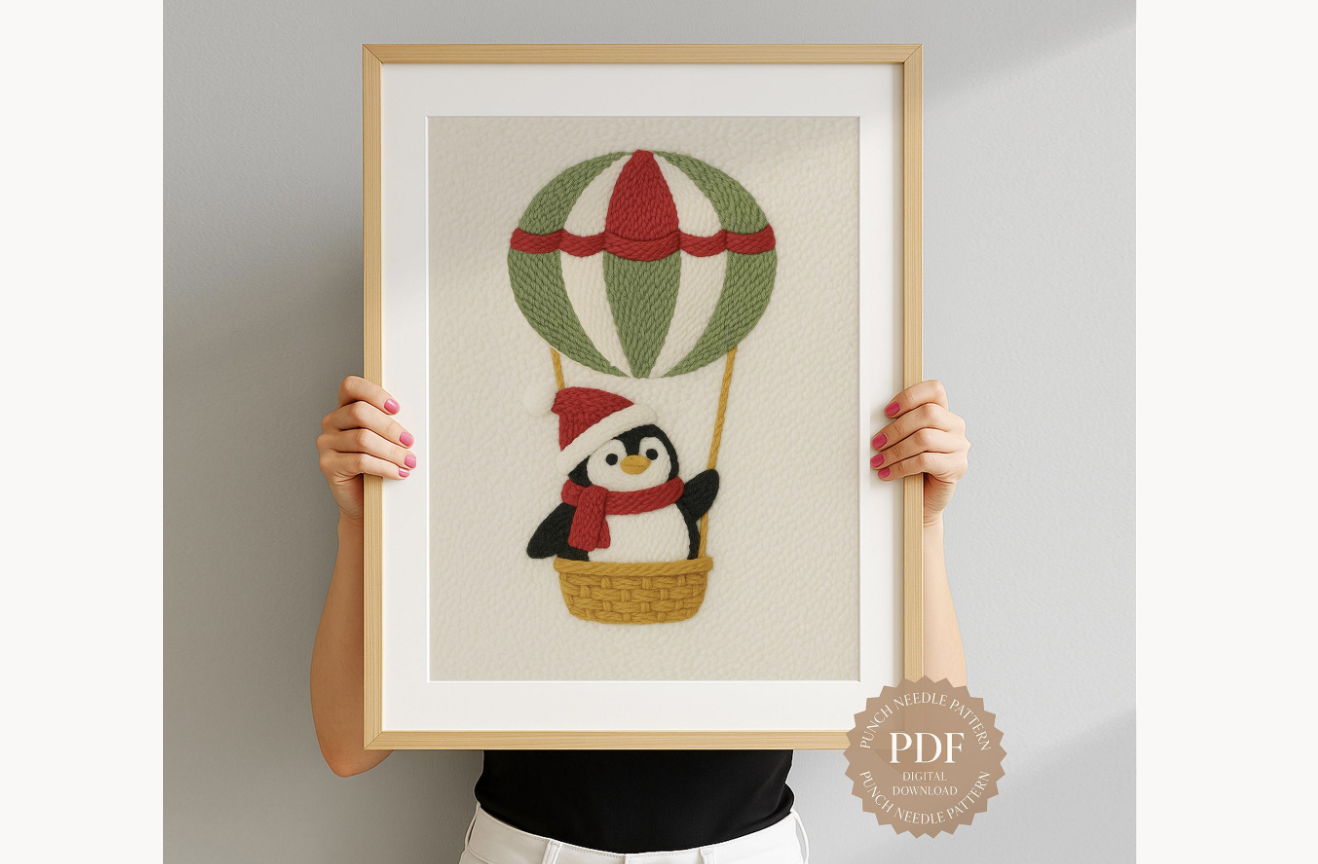 Festive Penguin Punch Needle Pattern
