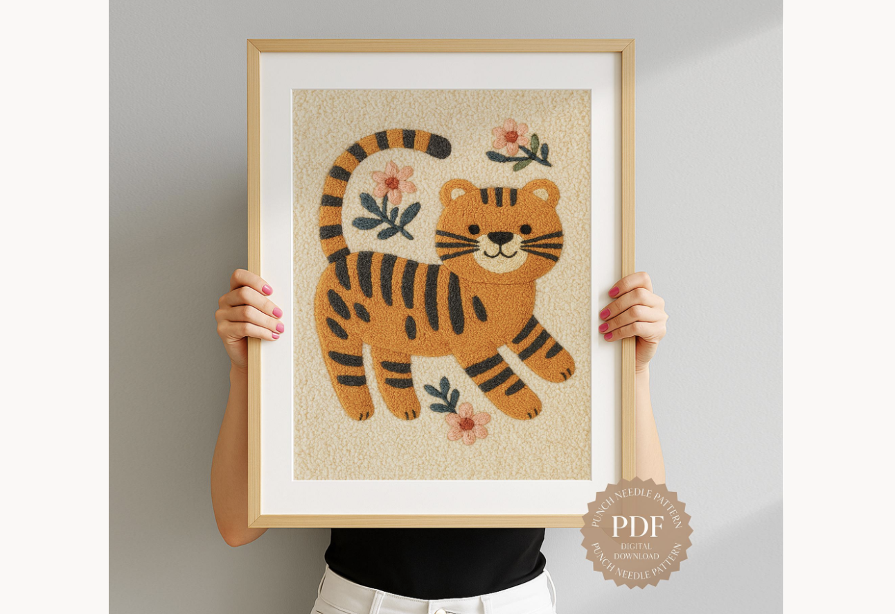 Floral Tiger Punch Needle Pattern