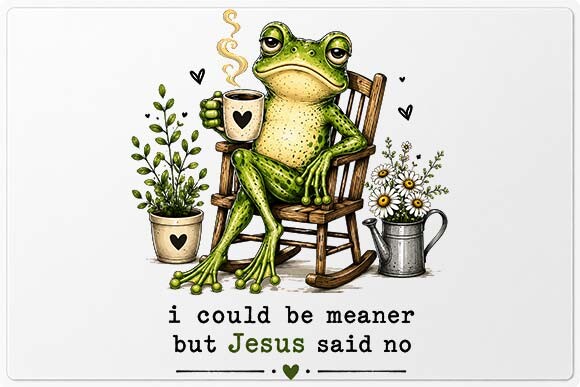 Funny Christian Frog with Coffee PNG