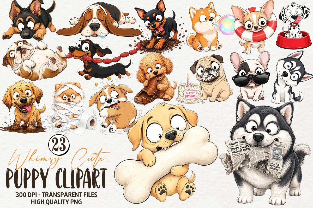 Funny Whimsical Puppy Clipart
