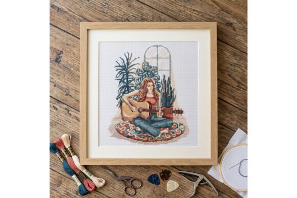 Girl Guitar Woman Cross Stitch Pattern