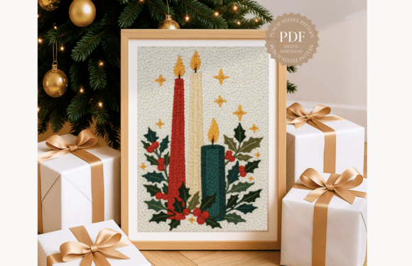 Holly Candle Trio Punch Needle Pattern
