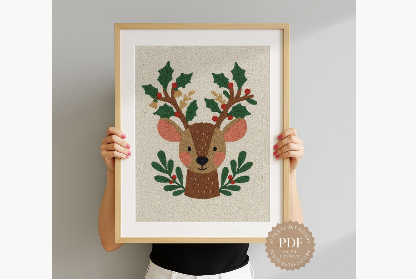 Holly Reindeer Punch Needle Pattern