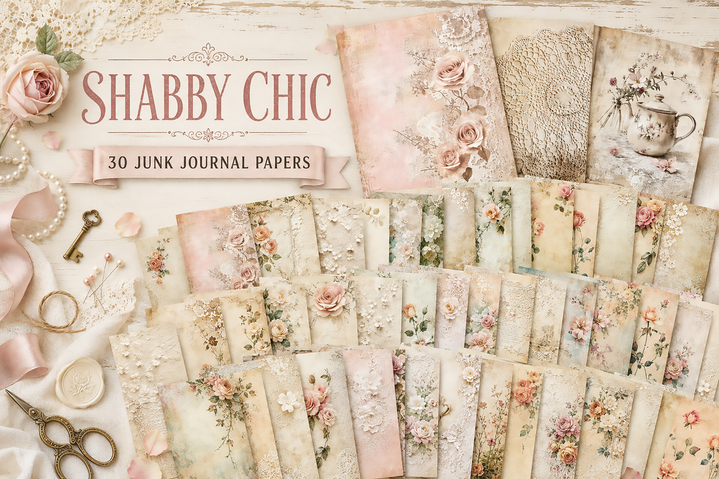 Ivory Lace Floral Journal Junk Papers