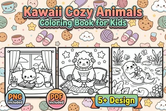Kawaii Cozy Animals Coloring Book Kids