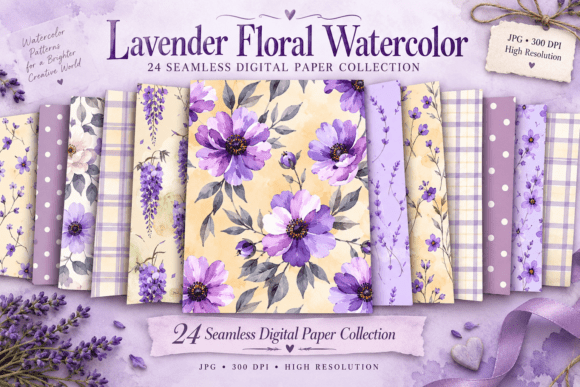 Lavender Floral Watercolor Digital Paper