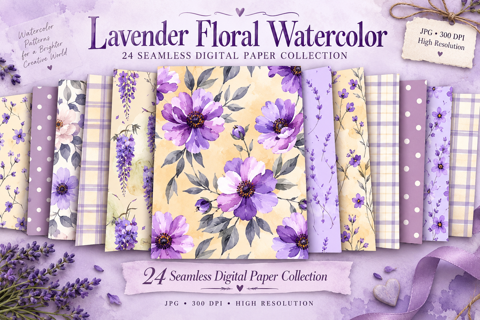 Lavender Floral Watercolor Digital Paper