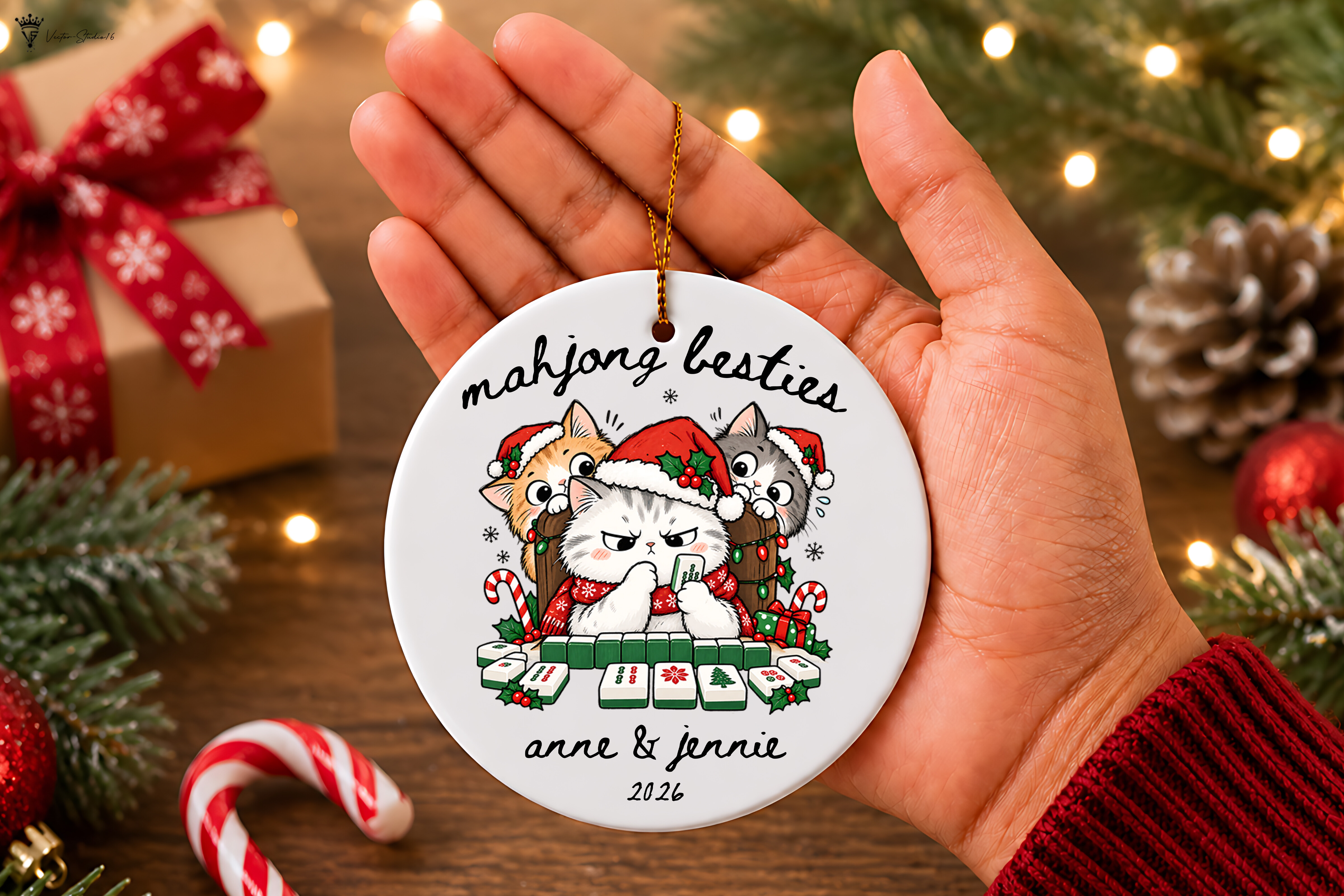 Mahjong Besties Christmas Ornament PNG