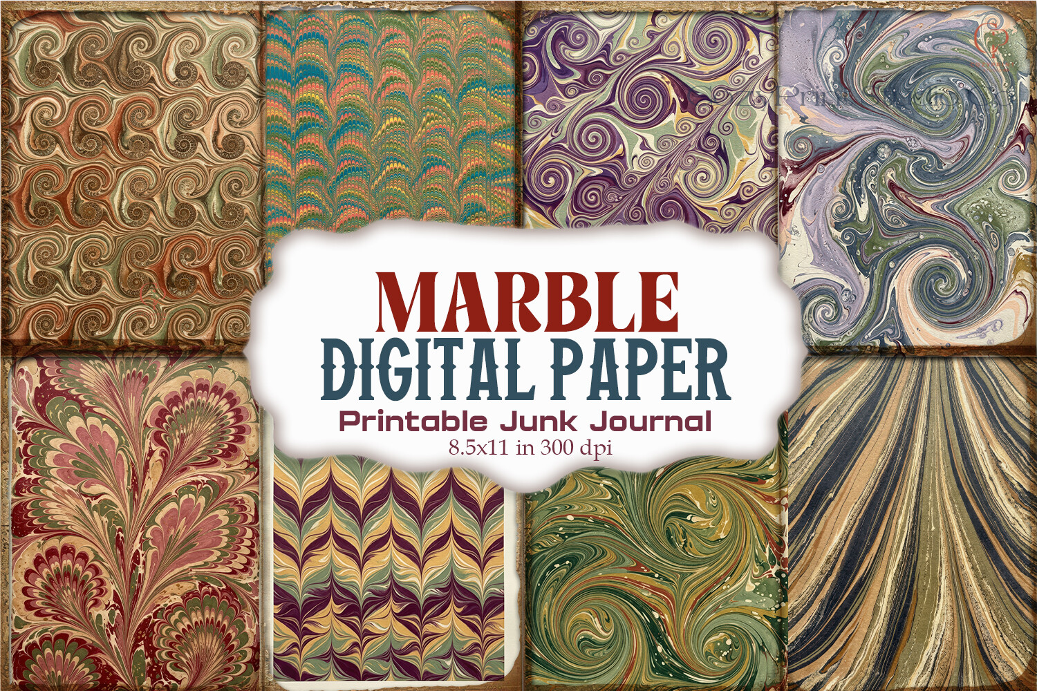 Marble Swirl Digital Paper Junk Journal