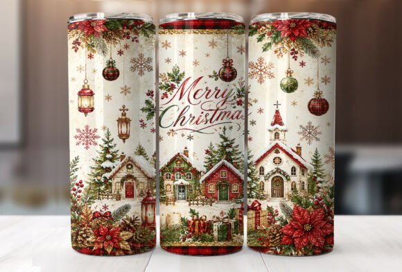 Merry Christmas Village Tumbler Wrap PNG