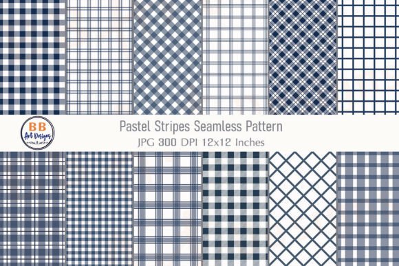 Navy Gingham Plaid Pattern Digital Paper