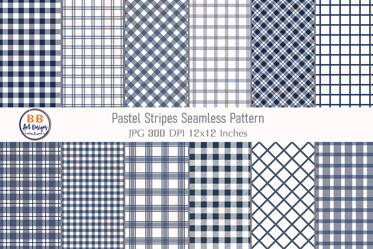 Navy Gingham Plaid Pattern Digital Paper