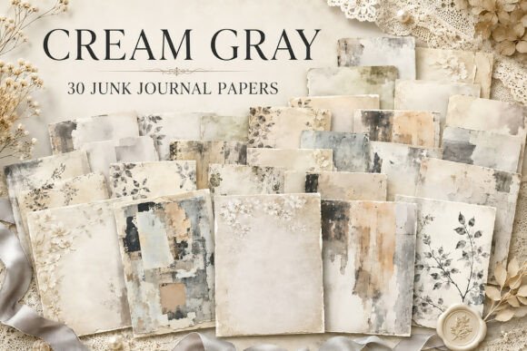 Neutral Grunge Floral Junk Journal Paper