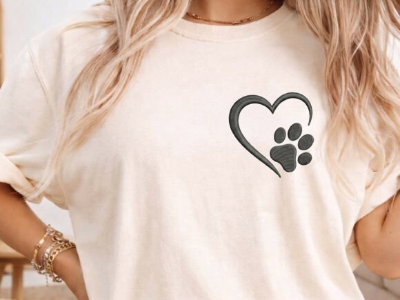 Paw with Heart Embroidery Design, 4 Size