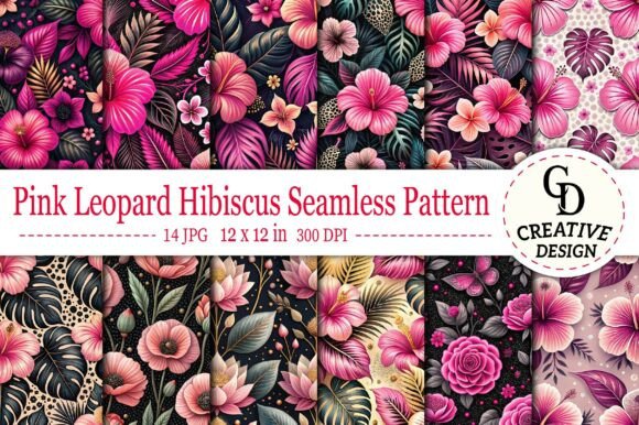Pink Leopard Hibiscus Seamless Pattern