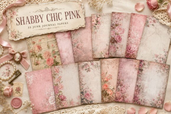 Pink Rose Shabby Chic Junk Journal Paper