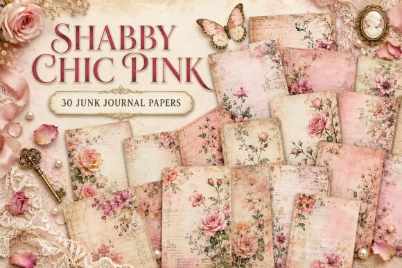 Pink Rose Shabby Chic Junk Journal Paper