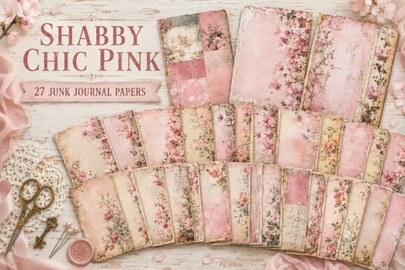 Pink Rose Shabby Chic Junk Journal Paper