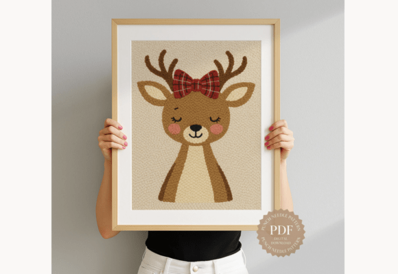 Plaid Bow Reindeer Punch Needle Pattern