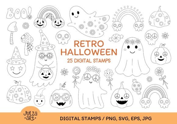 Retro Halloween Coloring Book PNG SVG