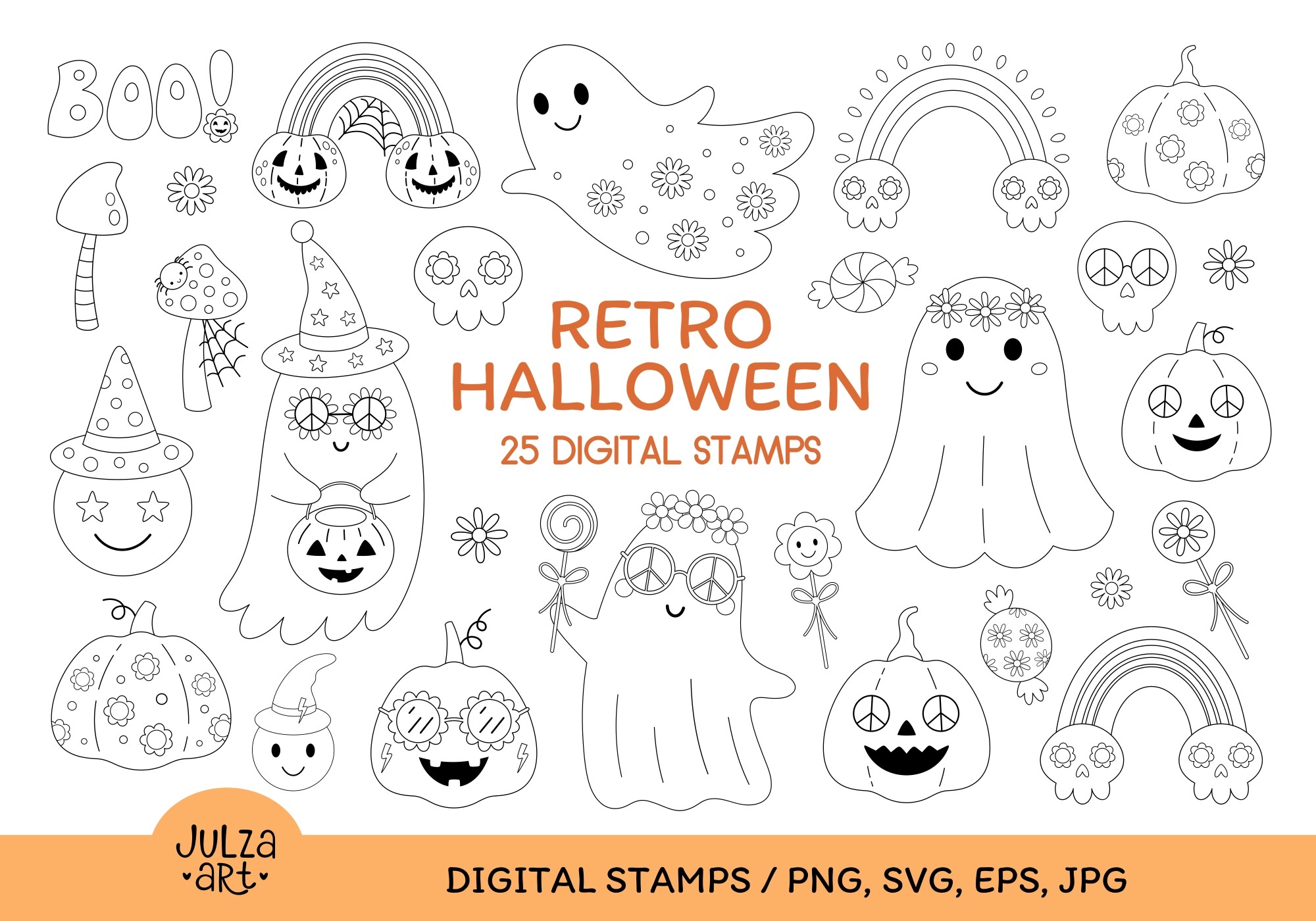 Retro Halloween Coloring Book PNG SVG