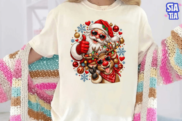 Santa Reindeer Christmas PNG Shirt