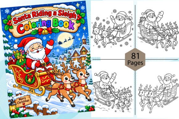 Santa Riding a Sleigh Coloring Book