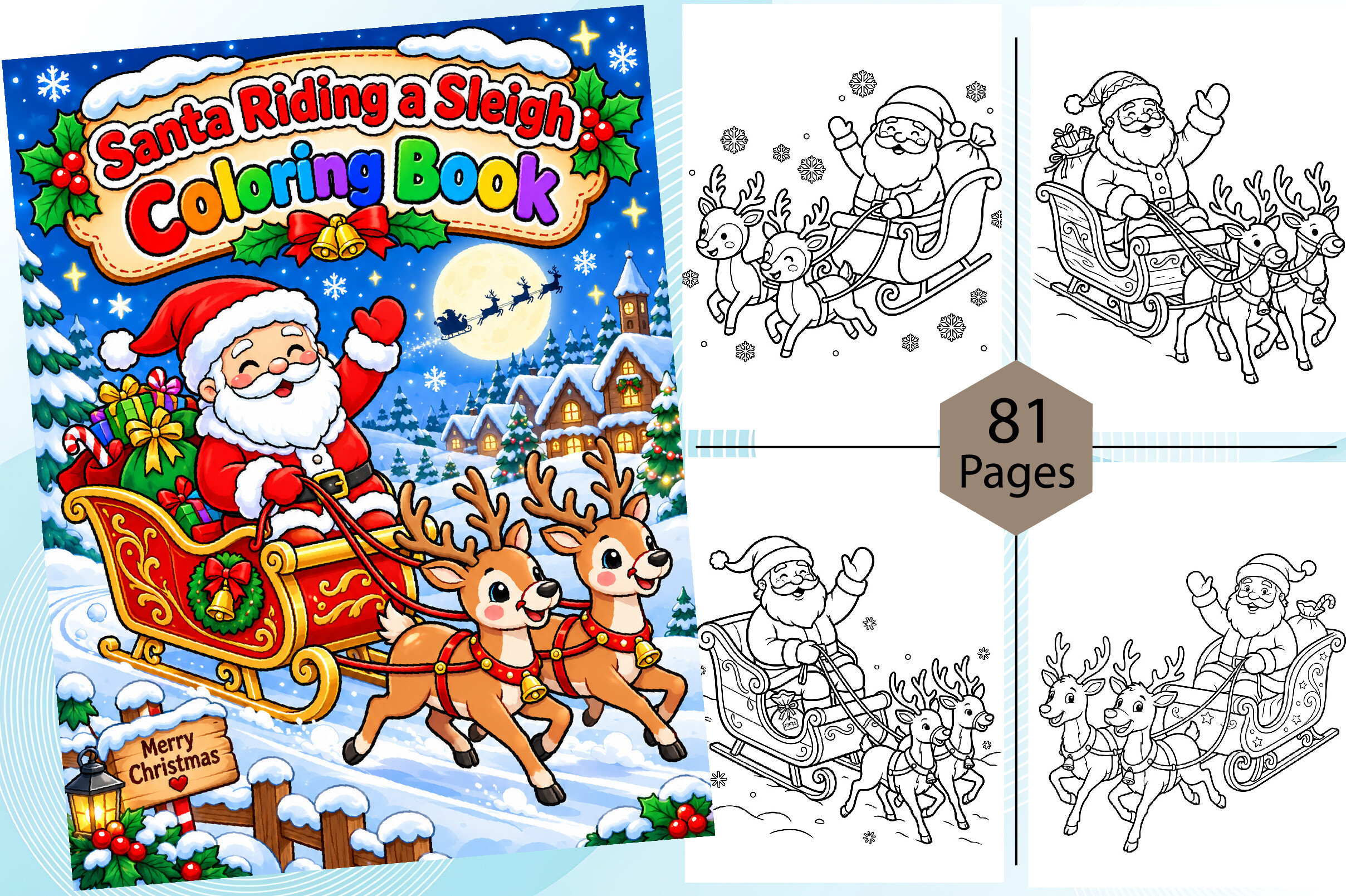 Santa Riding a Sleigh Coloring Book