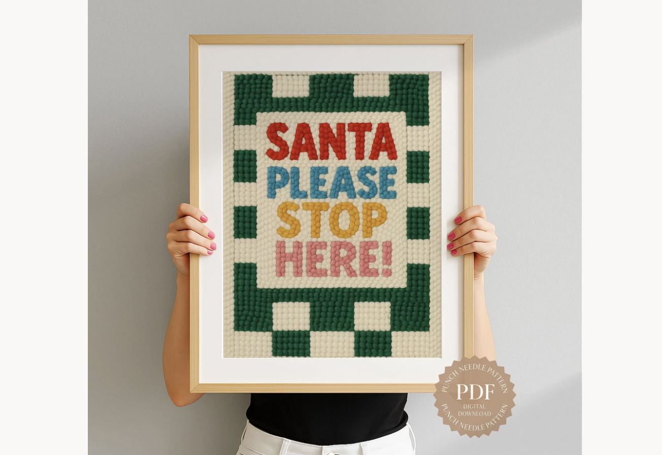 Santa Stop Sign Punch Needle Pattern