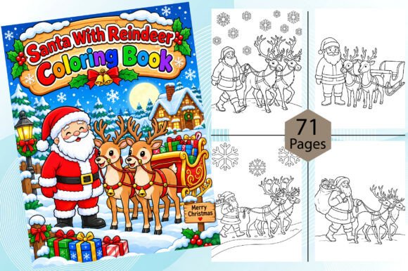 Santa with Reindeer Coloring Book