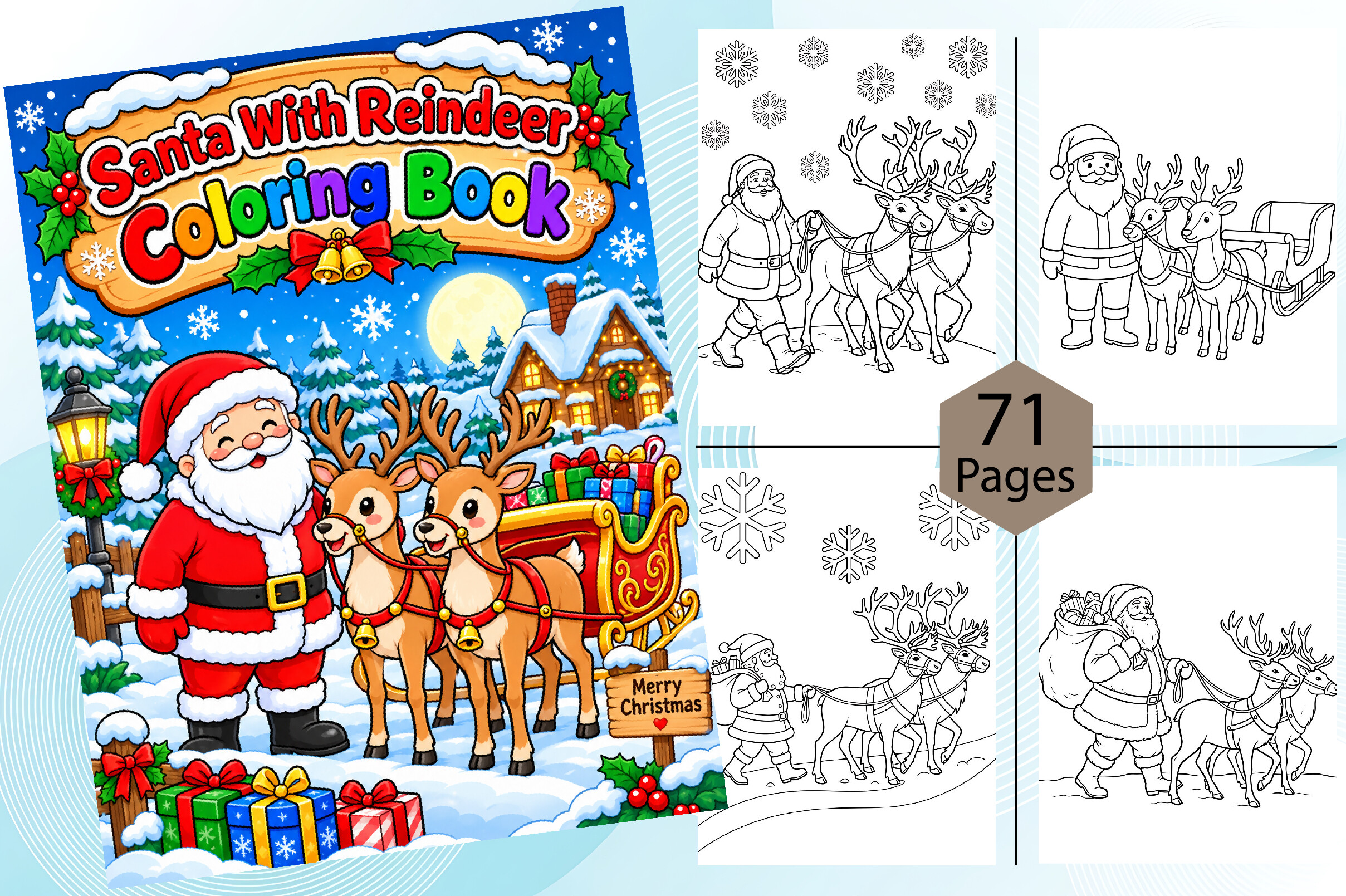 Santa with Reindeer Coloring Book