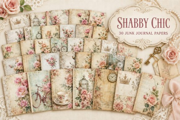 Shabby Chic Rose Junk Journal Papers