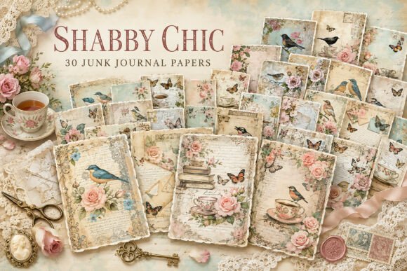 Shabby Chic Flowers Junk Journal Papers