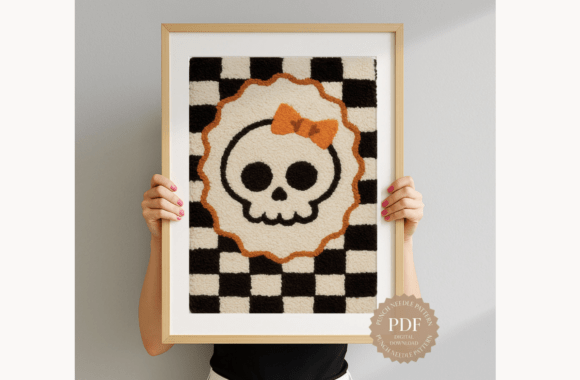 Skull with Bow Punch Needle Pattern