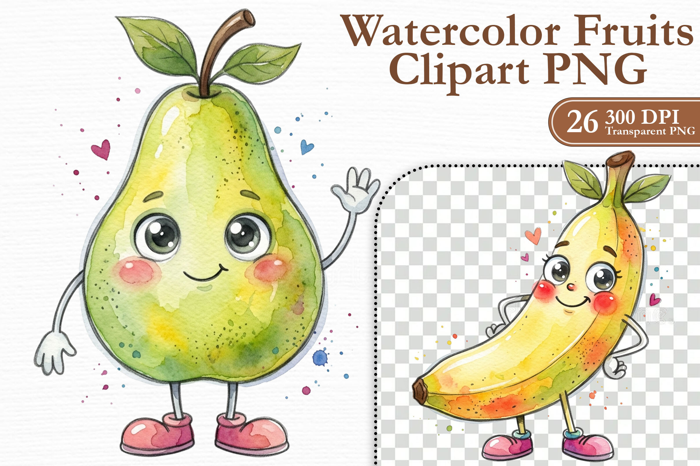 Smiling Kawaii Fruits Clipart PNG