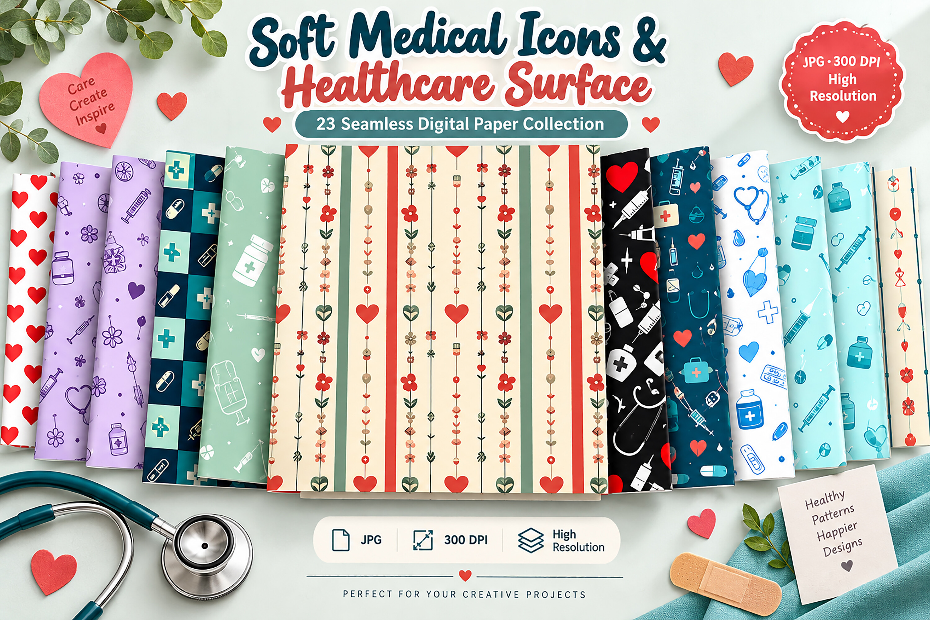 Soft Medical Icons & Healthcare Pattern