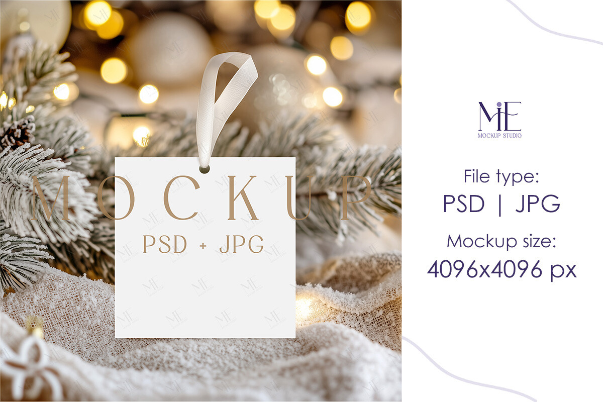 Square Christmas Gift Tag Mockup PSD PNG