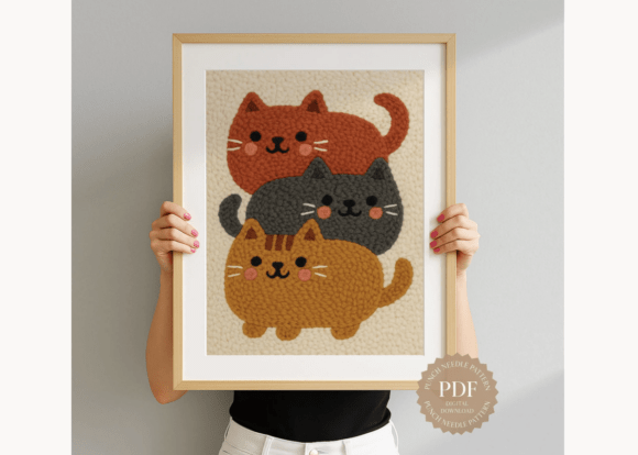 Stacked Cats Punch Needle Pattern