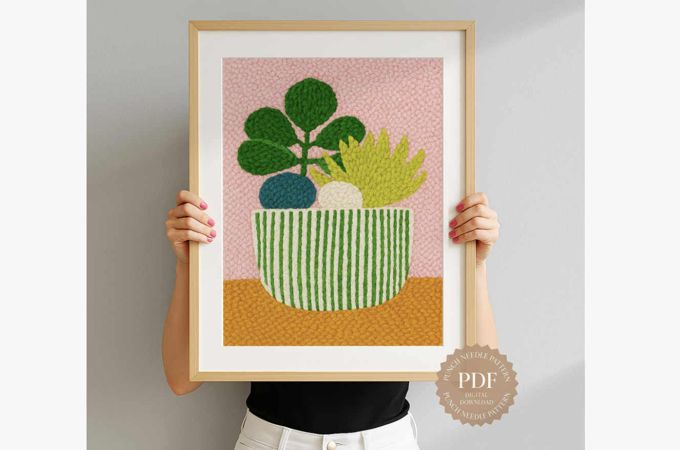 Striped Pot Plant Punch Needle Pattern