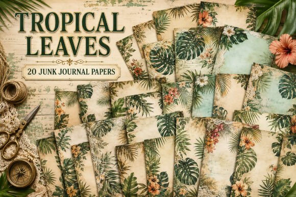 Tropical Leaves & Hibiscus Junk Journal