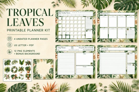 Tropical Leaves Printable Planner
